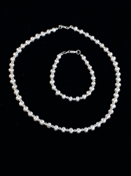 Baby Pearl and Silver Bead Necklace and Bracelet Set