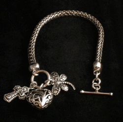 Dragonfly, Cross & Heart Charm Bracelet